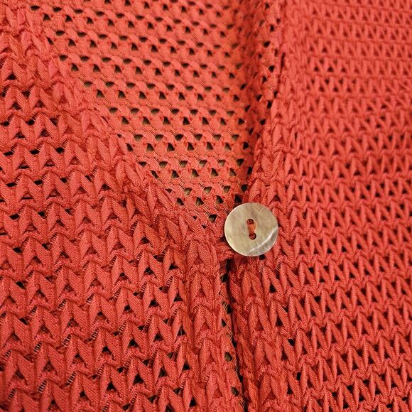 Vtg Crochet Mesh Cardigan Top Womens 10 Coral Pink Beachy Coastal Boho Festival - Picture 3 of 8